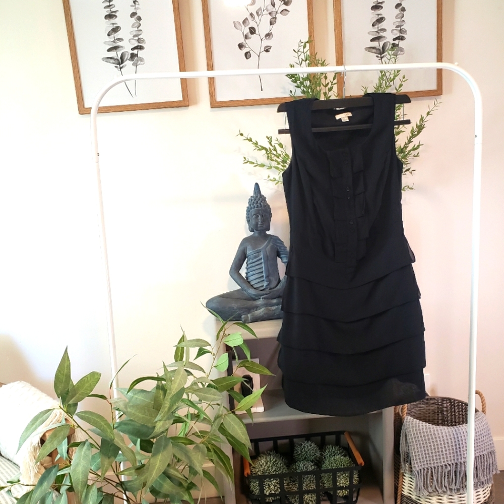Go International Black Chiffon/Crepe Ruffle Dress